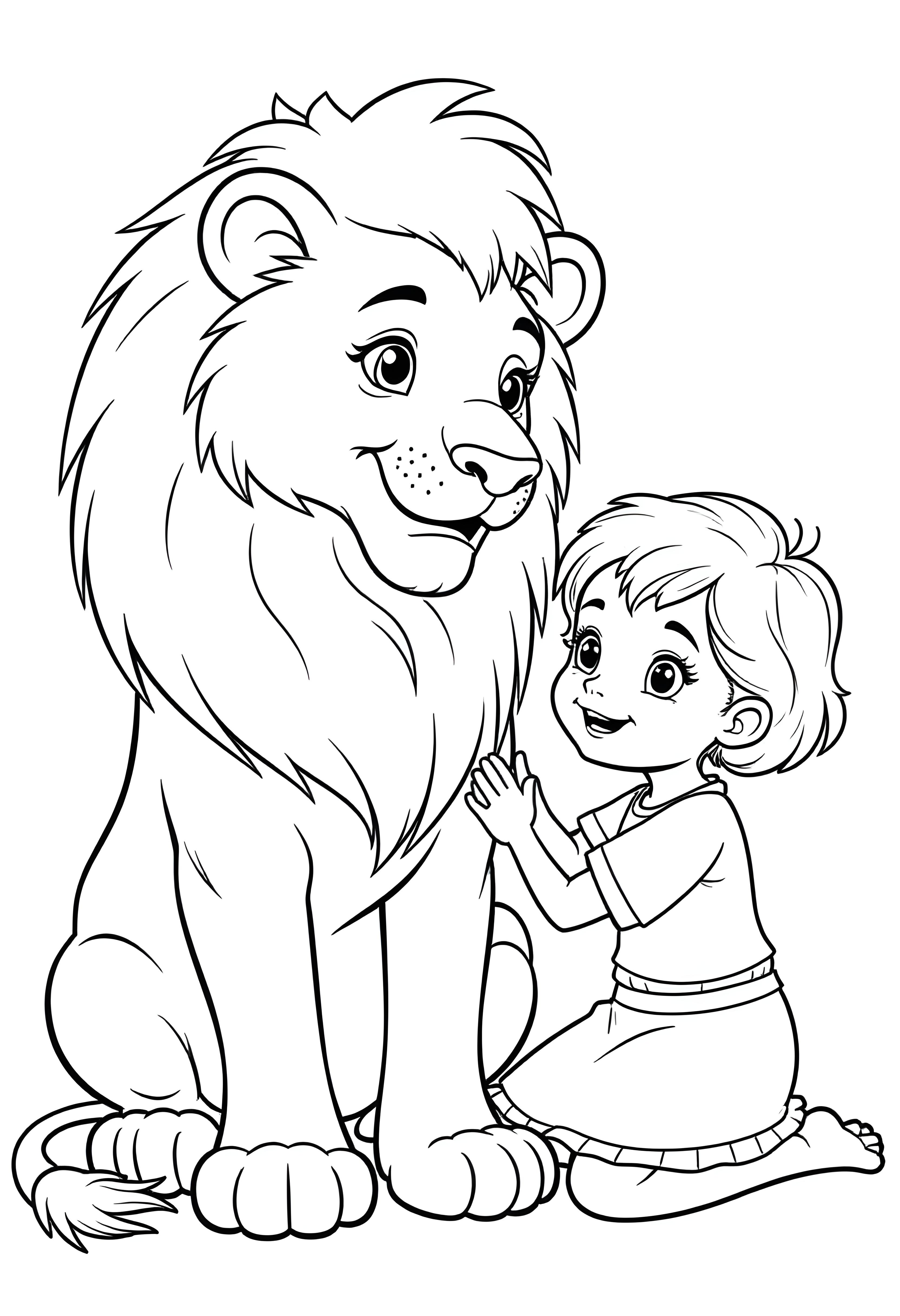 A young girl with a lion coloring page A young girl with a lion coloring page